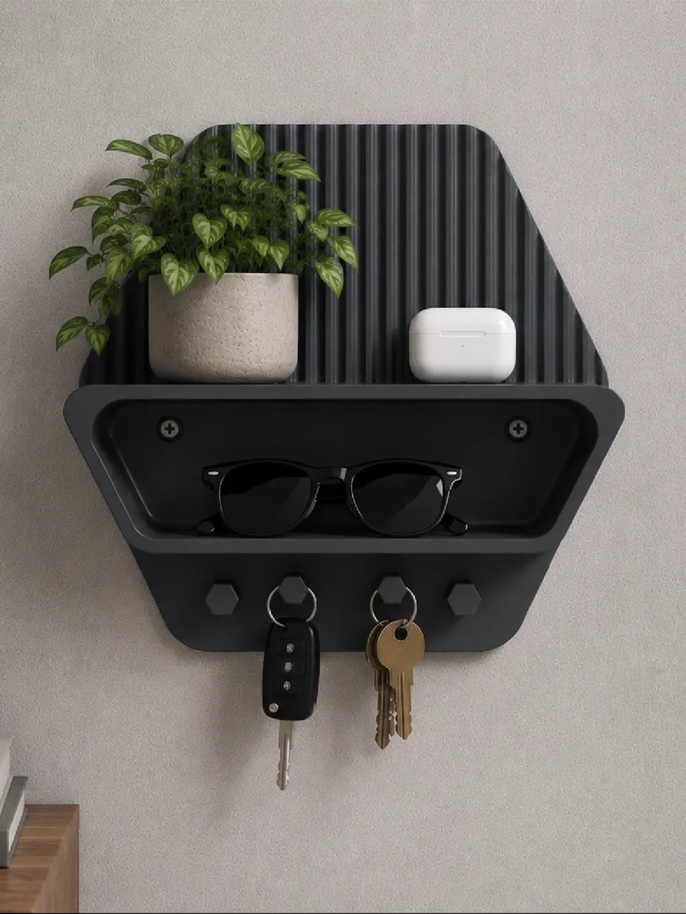 White Wall Organizer Shelf - Sunglass & Key Holder 3D printed